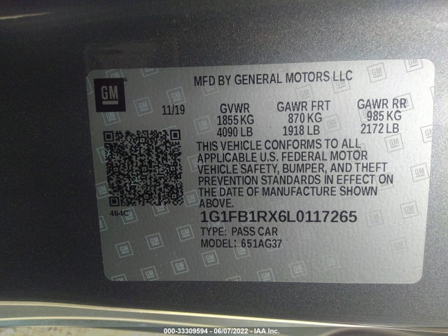 2020 Chevrolet Camaro, VIN: 1G1FB1RX6L0117265