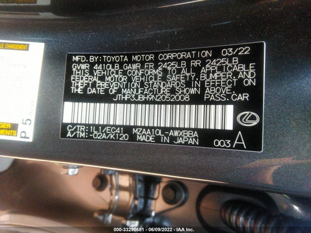 2022 Lexus UX, VIN: JTHP3JBH9N2052008
