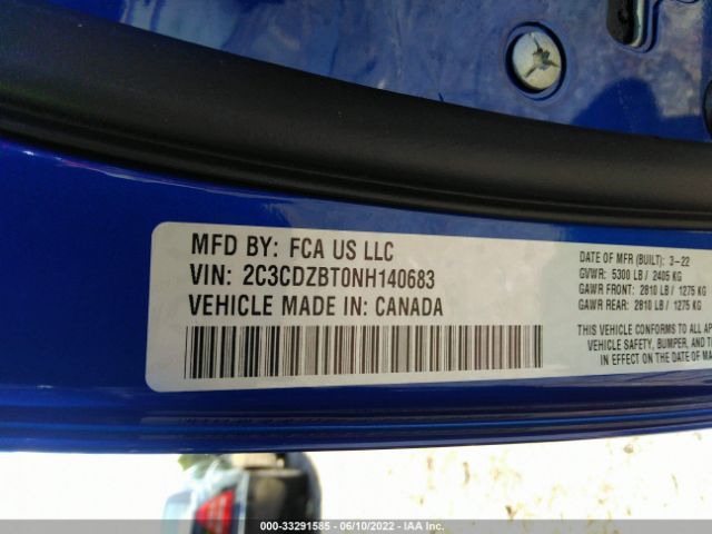 2C3CDZBT0NH140683 Dodge Challenger R/t
