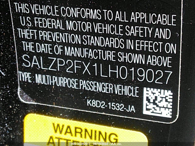 2020 Land Rover Range Rover Evoque, VIN: SALZP2FX1LH019027