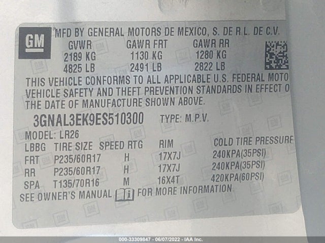 2014 Chevrolet Captiva Sport, VIN: 3GNAL3EK9ES510300