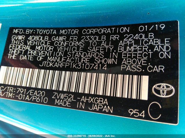 2019 Toyota Prius, VIN: JTDKARFP1K3107414