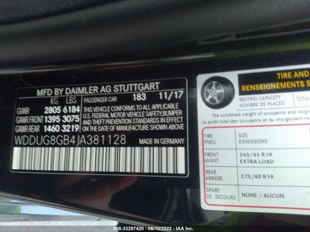 2018 Mercedes-Benz S-Class, VIN: WDDUG8GB4JA381128