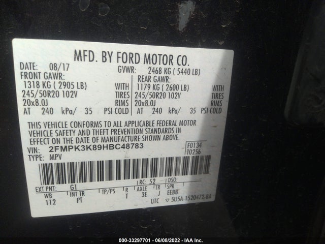 2017 Ford Edge, VIN: 2FMPK3K89HBC48783