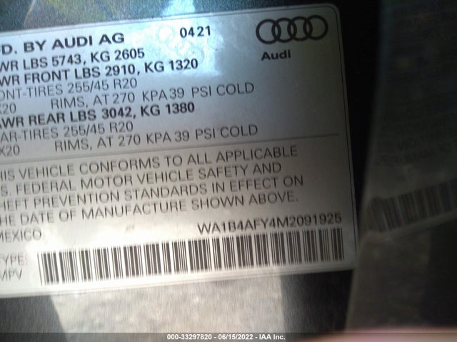 2021 Audi SQ5, VIN: WA1B4AFY4M2091925