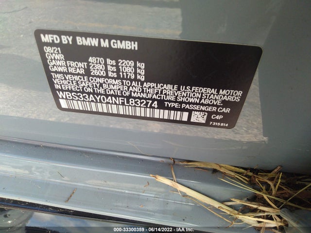 2022 BMW M3, VIN: WBS33AY04NFL83274