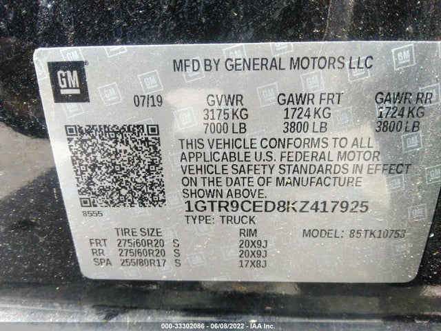 GMC Sierra 1500 Elevation 2019 1GTR9CED8KZ417925 Image 9