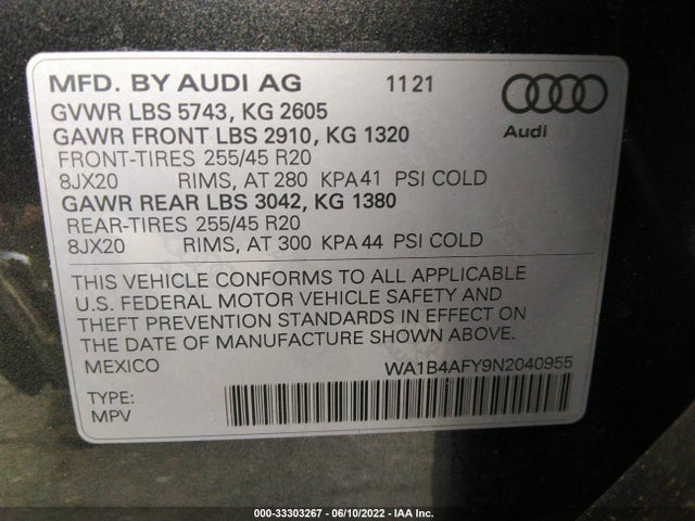 2022 Audi SQ5, VIN: WA1B4AFY9N2040955
