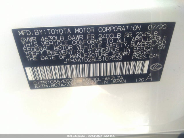 2020 Lexus IS, VIN: JTHAA1D28L5107533