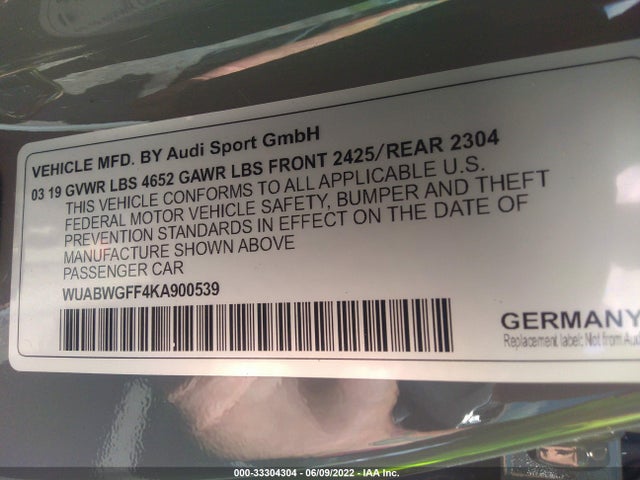 2019 Audi RS 3, VIN: WUABWGFF4KA900539