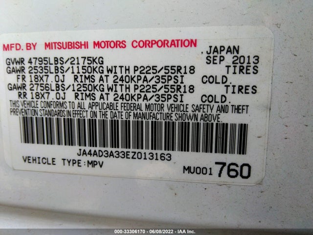 JA4AD3A33EZ013163 Mitsubishi Outlander Se