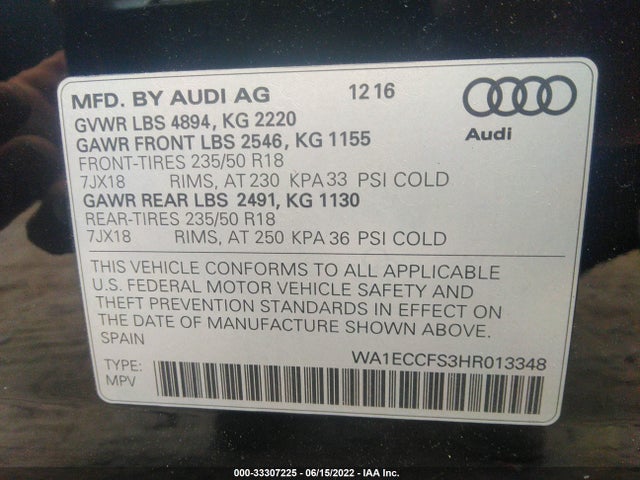 2017 Audi Q3, VIN: WA1ECCFS3HR013348
