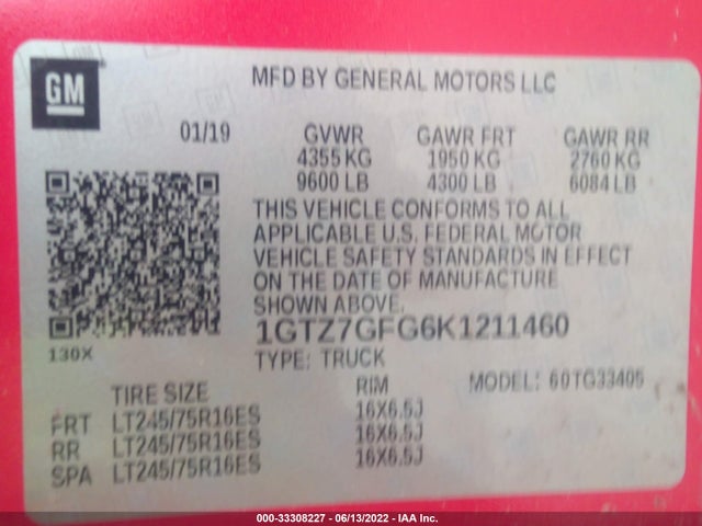 2019 GMC Savana, VIN: 1GTZ7GFG6K1211460