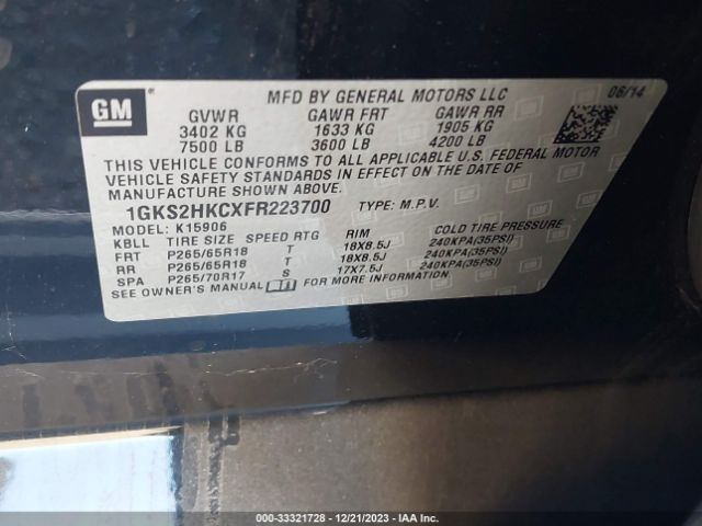 1GKS2HKCXFR223700 GMC Yukon Xl 1500 Slt