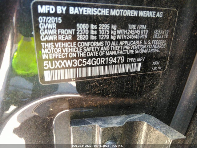 2016 BMW X4, VIN: 5UXXW3C54G0R19479