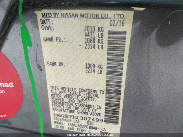 2016 Nissan Leaf, VIN: 1N4AZ0CP3GC307499