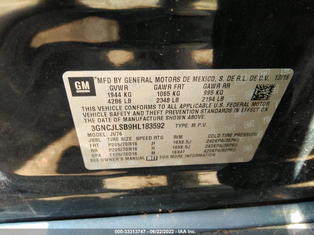 Chevrolet Trax Lt 2017 3GNCJLSB9HL183592 Image 9