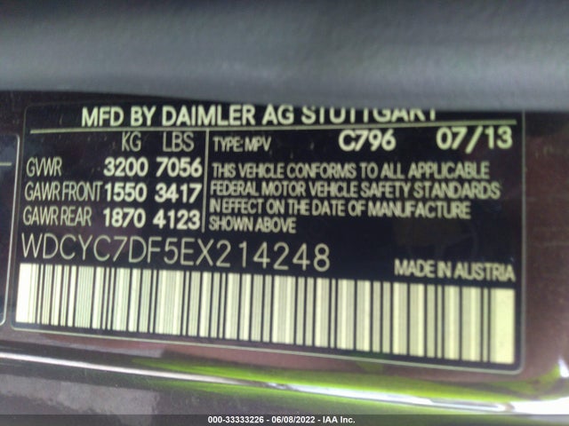 2014 Mercedes-Benz G-Class, VIN: WDCYC7DF5EX214248