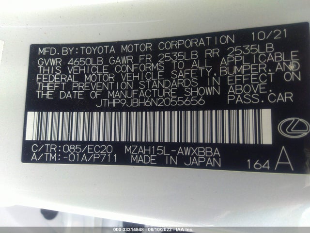 2022 Lexus UX, VIN: JTHP9JBH6N2055656