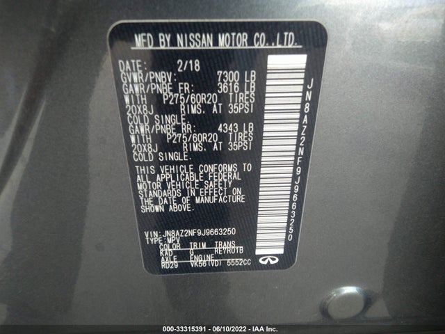 2018 Infiniti QX80, VIN: JN8AZ2NF9J9663250