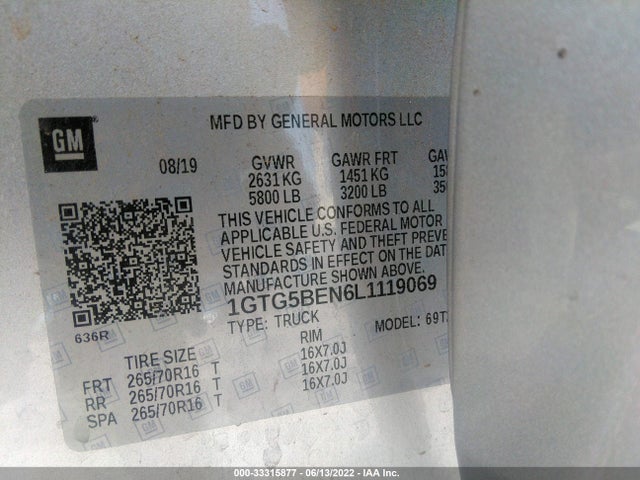 2020 GMC Canyon, VIN: 1GTG5BEN6L1119069