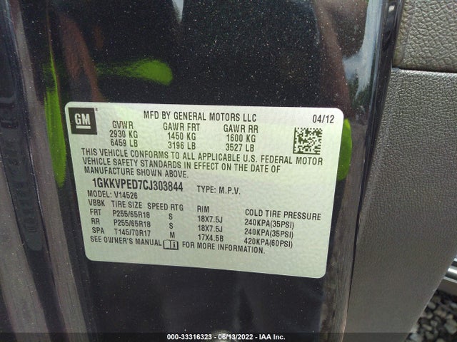 GMC Acadia 2012 1GKKVPED7CJ303844 Image 10