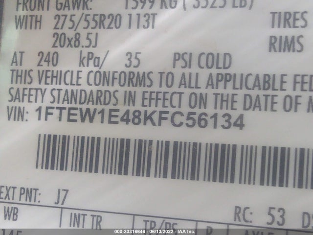Ford F-150 Xl/xlt/lariat 2019 1FTEW1E48KFC56134 Image 10