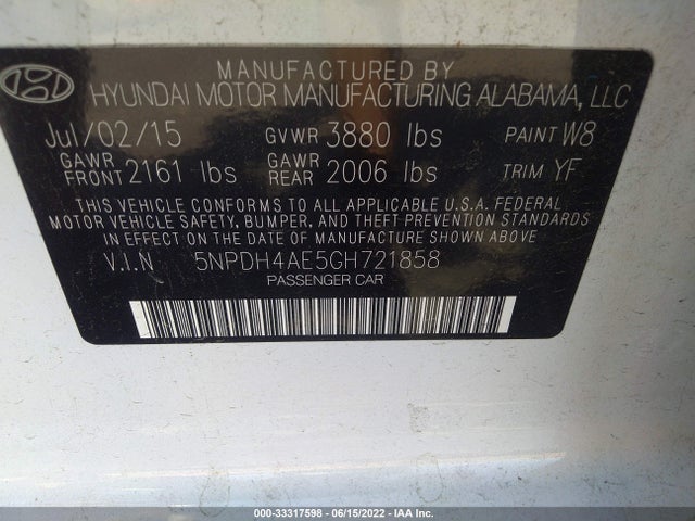 Hyundai ELANTRA SE 2016 5NPDH4AE5GH721858 Image 10