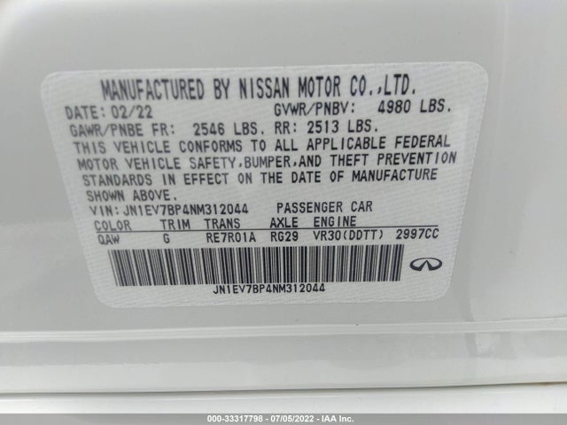 2022 Infiniti Q50, VIN: JN1EV7BP4NM312044