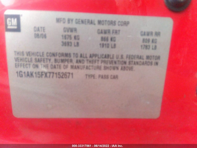 Chevrolet COBALT LS 2007 1G1AK15FX77152671 Image 10