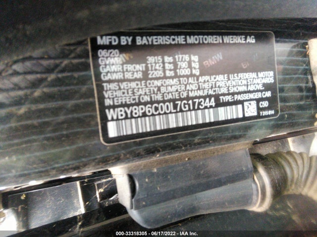 2020 BMW i3, VIN: WBY8P6C00L7G17344