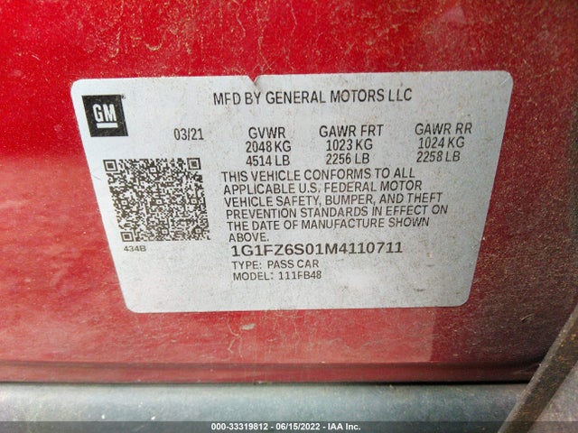 2021 Chevrolet Bolt EV, VIN: 1G1FZ6S01M4110711
