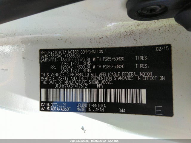 2015 Lexus LX, VIN: JTJHY7AX3F4176121