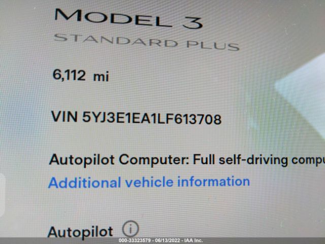 5YJ3E1EA1LF613708 Tesla Model 3 Standard Range