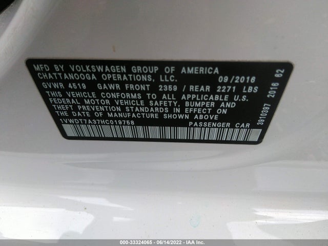 1VWDT7A37HC019758 Volkswagen Passat 1.8t R-line