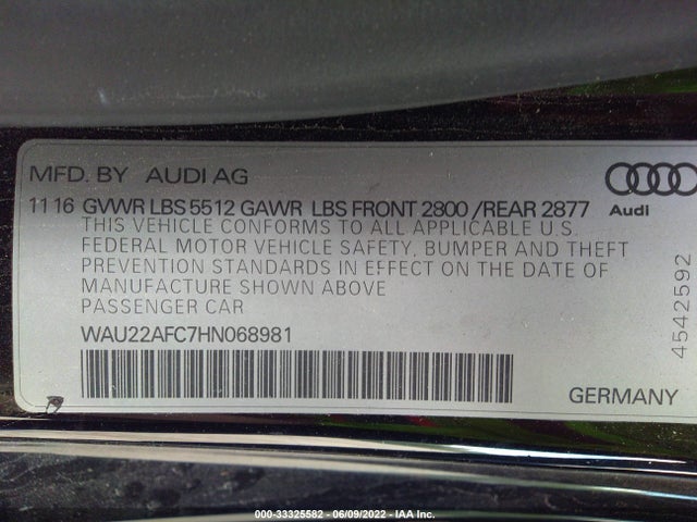 2017 Audi A7, VIN: WAU22AFC7HN068981