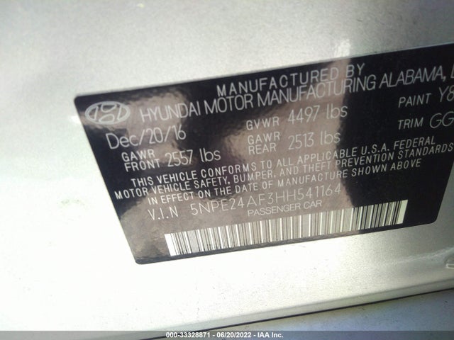 Hyundai Sonata 2.4l 2017 5NPE24AF3HH541164 Image 9
