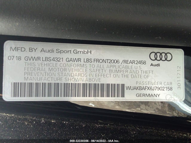 2018 Audi R8, VIN: WUAKBAFX6J7902158
