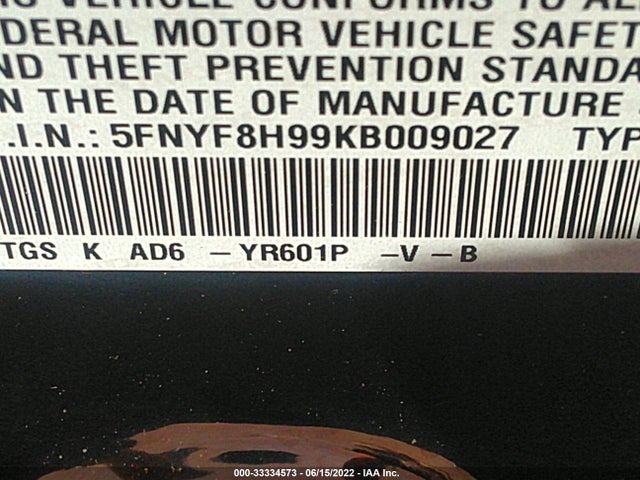 2019 Honda Passport, VIN: 5FNYF8H99KB009027
