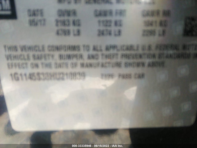 Chevrolet Impala Premier 2017 1G1145S38HU210839 Image 9