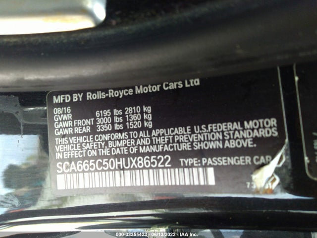 2017 Rolls-Royce Wraith, VIN: SCA665C50HUX86522