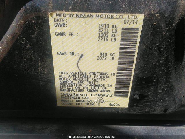 1N4AL3APXFC128932 Nissan ALTIMA 2.5