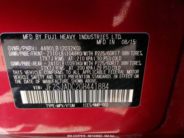 JF2SJADC2GH441884 Subaru Forester 2.5i Premium