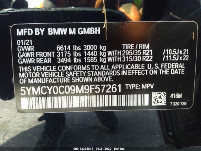2021 BMW X6, VIN: 5YMCY0C09M9F57261