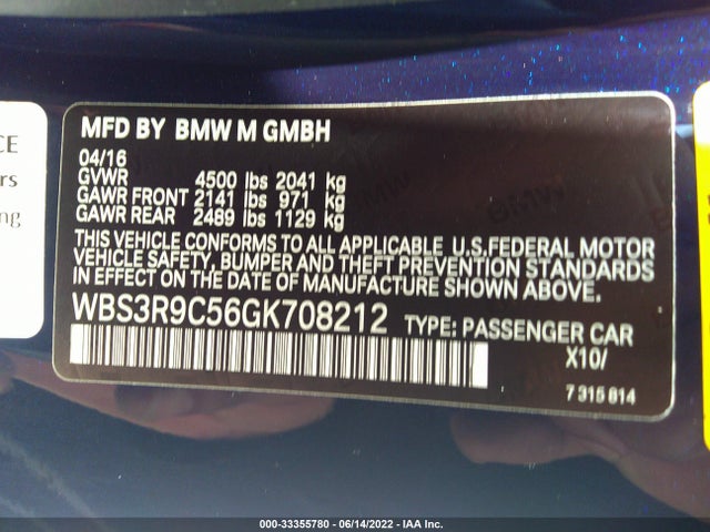 2016 BMW M4, VIN: WBS3R9C56GK708212