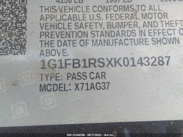 Chevrolet Camaro 1lt 2019 1G1FB1RSXK0143287 Image 11