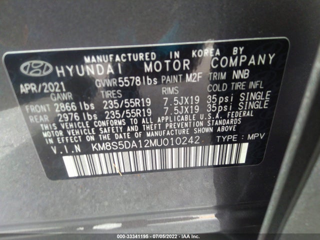 2021 Hyundai Santa Fe, VIN: KM8S5DA12MU010242