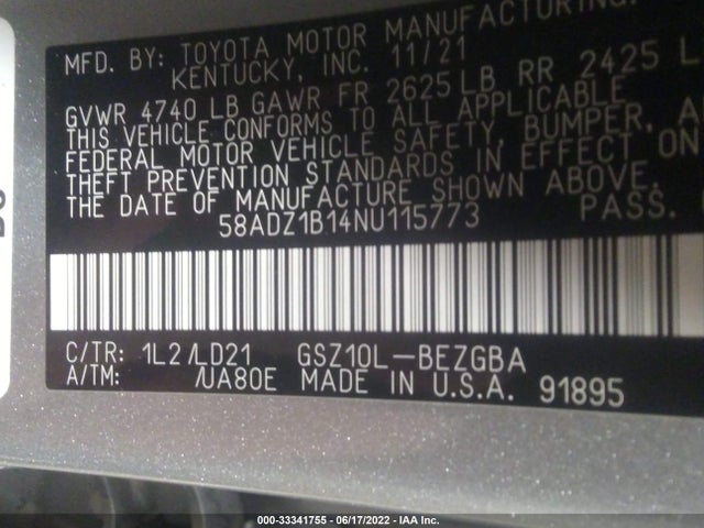 2022 Lexus ES, VIN: 58ADZ1B14NU115773