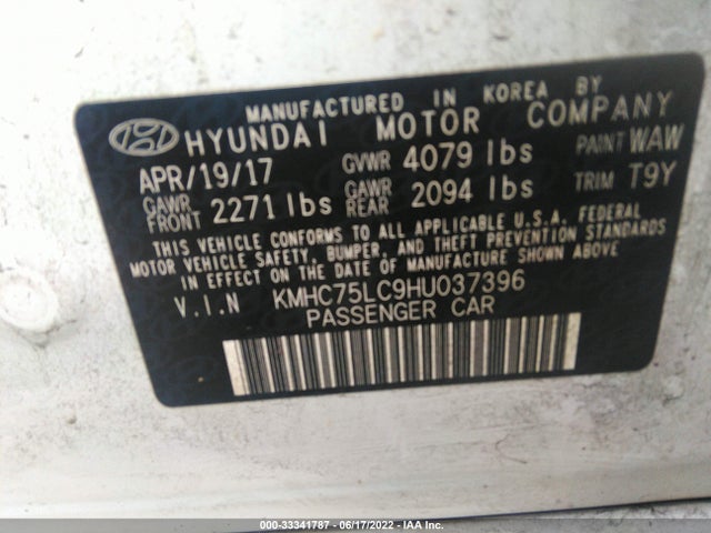 2017 Hyundai Ioniq, VIN: KMHC75LC9HU037396
