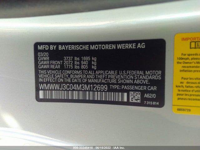 2021 Mini Roadster, VIN: WMWWJ3C04M3M12699